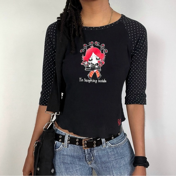 Vtg Ruby Gloom I'm Laughing Inside T Shirt Y2K Hot Topic Mall Goth Emo Baby Tee - Picture 1 of 16